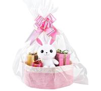 PacuM Hamper Baskets for Gifts Empty With Bags and Ribbons Pure Cotton Weave Birthday Xmas Present Gift Hamper Basket With Handle for Baby Shower Wedding Birthday Housewarming (Pink)