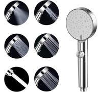 PacuM High Pressure Shower Heads Water Saving Shower Head with 5 Spray Modes Handheld Multifunction Shower Head with Stop Button Hard Water Softener Showerhead for Low Water Pressure (Silver)