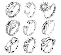 PacuM Pack of 9 Anxiety Ring Adjustable Stackable Anti-Stress Ring