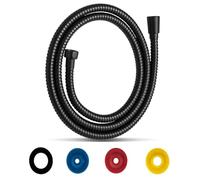 PacuM Stainless Steel Shower Hose, 1.5 m / 59 in, Black, Flexible, Standard 1/2 Inch Connection, 4 Water Saver Flow Limiter, Fits All Shower Heads
