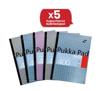 Pad A4 Refill Notepad With 400 Pages of 80Gsm Paper, ,Blue,White,Pink,Silver - Pack of 5 Pukka Multi One Size