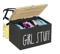 Pad Container for Bathroom | Storage Container with Divides - Wooden Feminine Product Organizer with Lid | for Women Girls Napkin Toilet Vanity Counter Restroom Home Hotel