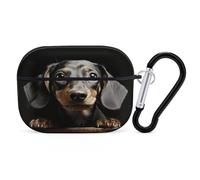 Pad Dachshund Earbuds Organizer Shockproof Protective Airpods Pro Cover with Carabiner Clip Anti Fall Carrying Earphone Case Cover for Airpods Pro 2nd Generation Black