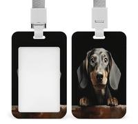 Pad Dachshund ID Badge Holder Clear Badge Protectors with Detachable Lanyard Strap Vertical Hard Plastic Sleeve Secures Work ID Card Credit Cards for Office Factory