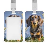 Pad Dachshund ID Badge Holder with Vertical Card Badge Holder Waterproof Plastic Card Sleeve Badges Protector Case Name Tag ID Card Holder for Office Doctor Nurse Teachers