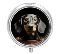 Pad Dachshund Pill Box Case 3 Compartment Travel Medicine Pill Organizer 3x A Day Portable Vitamin Organizer with Mirror Small Pillbox for Purse & Pocket Cute Daily Medicine Container Metal Vitamin Ca