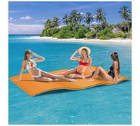 Pad Floating Mat - Floating Water Mat - Floating Mat for Lake, 3-Layer Tear-Resistant XPE Foam,Bungee Tether for Lake, Beach, Ocean, Pool,Orange,2.5 m x 0.9m x 3.3cm