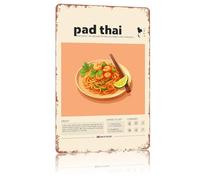 Pad Thai Metal Signs Food Art Poster Home Wall Decor, Suitable For Bedroom, Living Room, Bar, Restaurants,Etc.Plaque 12 X 8 Inch
