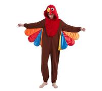Padama Turkey Costume Adult Thanksgiving Pajamas Animal Chicken Onesie Cosplay Outfit Halloween Holiday Party for Women Men, Brown, XXL
