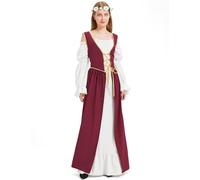 Padama Women Medieval Long Sleeve Dress Renaissance Adult Halloween Cosplay Party Outfit, Red, X-Large