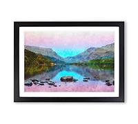 Padarn Lake in Snowdonia Wales Painting Framed Print | A2 Black Framed Wall Art | Ready to Hang | Modern Landscape Picture | Living Room Bedroom Lounge Office