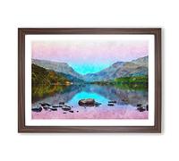 Padarn Lake in Snowdonia Wales Painting Framed Print | A2 Walnut Framed Wall Art | Ready to Hang | Modern Landscape Picture | Living Room Bedroom Lounge Office