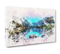 Padarn Lake In Snowdonia Wales Watercolour Canvas Print | Gallery Wrapped 30mm Frame Wall Art | 24x16 inches | Ready to Hang | Modern Landscape Picture | Living Room Bedroom Lounge Office