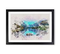Padarn Lake in Snowdonia Wales Watercolour Framed Print | A2 Black Framed Wall Art | Ready to Hang | Modern Landscape Picture | Living Room Bedroom Lounge Office