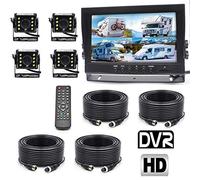 Padarsey Backup Camera System, 4 Split Screen 9'' Quad View Display HD Monitor with DVR Recording Function, Waterproof Night Vision Cameras x 4 for Truck Trailer Heavy Box Truck RV Camper Bus