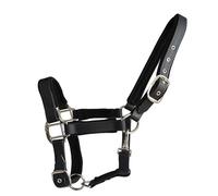 Padded and Adjustable Hobby Horse Halter with Satin Hardware - Leather and Rope Breakaway Halters for Horses(black,XS)