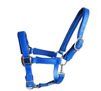 Padded and Adjustable Hobby Horse Halter with Satin Hardware - Leather and Rope Breakaway Halters for Horses(blue,L)