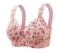 Padded Bra No Underwire Women's Plus Size Anti Sagging Gathered Double Breast Without Steel Ring Thin Rose Print Bra Thin Sports Bra (Pink, 38)