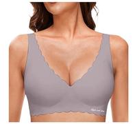 Padded Bras For Women-Support Bra Deep V Petal Bras For Women No Underwire Soft Wireless Bralettes Comfort Seamless Bras (Grey, M)