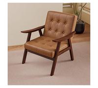 Padded Chair Single Sofa with Lounge Seat & Wooden Legs Stylish Reading Chair for Living Room Bedroom & Waiting Room (Brown)