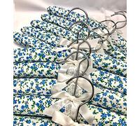 Padded Coat Hangers ~ Pack of 10 Beautiful Florence Lilly Hangers with Blue Flower Fabric