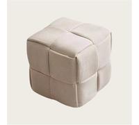 Padded Corduroy Footrest Stool - Square Foot Stool for Living Room, Bedroom, Entryway - Cozy White 11x11x11in - table Foot Pad Support for Relaxat