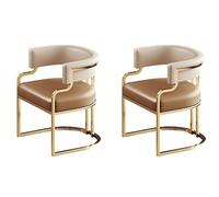 Padded Dining Chairs Set of 2 for Kitchen & Dining Room Low Backrest Faux Leather & Brass Legs Light Brown Ideal for Bubble Tea Shops & Home Use