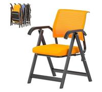 Padded Folding Chairs Stackable Conference Room Chairs Folding Office Chair Foldable Desk Chair Mesh Back and Arms for Office Training Room Chair(Orange)