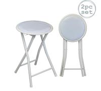 Harbour Housewares White Padded Folding Stools - Pack of 2 - Easy Store Metal Frame Sponge Padded Stool with Floor Protector Bumper Feet Lightweight Foldable Seat for Kitchen Bar, Breakfast Bar