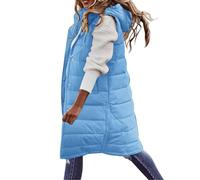 Padded Gilet For Women Uk Casual Soild Longline Hood Waistcoat Loose Fit Zip Windproof Trench Coat Lightweight Walking Gilet Warm Overcoat Heated PufferOuterwear Vest Parka Outwear Puffer