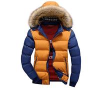 Padded Jacket Men's Hooded Jacket Enhome Thick Ultrawarm Winter Coat Windproof Outerwear - Microfibre Filler - for Winter Travelling, Walking, Ski Jacket (Yellow Blue,M)