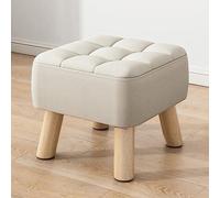 Padded Low Stool for Living Room - Small Non-skid Foot Stool with Wooden Legs Ideal for Shoe Changing and Household Use Comfortable Fabric Seating