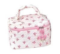 Padded Makeup - Cosmetic Organizer Aesthetic Cute | Large Capacity Storage Case, Travel Beauty Stand, Reusable Toilet, Floral, Pink, Consulte la descripción, See description