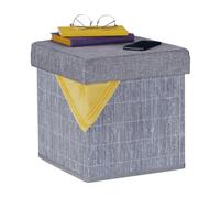 Relaxdays Stool with Storage Compartment, Padded, Folding, Bamboo & Fabric, HxWxD: 36 x 35 x 35 cm, Sofa Footstool, Grey