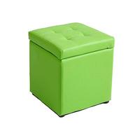 Padded Ottoman Storage Cube with Hinged Lid Small Square Faux Leather Footrest Stylish Green Pouf for Home Decor and Foot Support