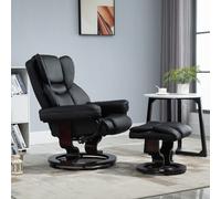 HOMCOM PU Leather Manual Reclining Armchair Footstool - Black - PU Leather