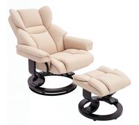 HOMCOM PU Leather Manual Reclining Armchair Footstool - Cream - PU Leather
