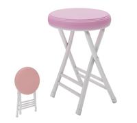 Padded Round Folding Bar Stool Ergonomic High Kitchen Stool with Footrest 50cm Height No Assembly Required - Stylish Pink Counter Chair