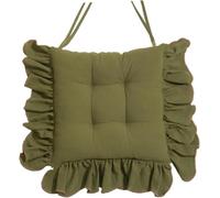 Padded Seat Cushion 45x45 cm with Ruffles & Ties - Non-Slip Cotton for Rustic Kitchen, Dining Room, or Office - Shabby Chic Country Style, Fabric (Green, Set of 2)