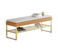 Padded Seat Shoe Storage Bench, 2-Tier Metal Rack for Entryway, Bedroom Ottoman, Stylish Footrest & Organizer for Shoes, Versatile Furniture for Home Décor