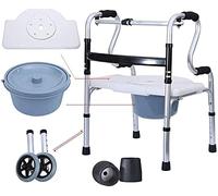 Padded Seat Transfer Bench, Upright Walker Rolling Walker Shower Commode Chair with Pot for Seniors Folding Rollator Walker with 2 Wheels Walking e Transport Chair with Flip Seat, Mobility