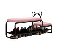 Padded Shoe Rack Bench with Storage - Metal Entryway Cabinet with Upholstered Seat and Small Stool for Hallway, Living Room & Bedroom