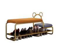 Padded Shoe Rack Bench with Storage - Metal Entryway Cabinet with Upholstered Seat and Small Stool for Hallway, Living Room & Bedroom