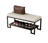 Padded Shoe Storage Bench SpaceSaving Entryway Orga with Metal Shelf Stylish Ottoman for Living Room Hallway Balcony (White & Black Legs 50 cm)
