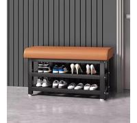 Padded Shoe Storage Bench with 2 Shelves Faux Leather Top Stylish Entryway Bench for Shoes Bedroom End Bench Durable Storage Solution for Home Organization