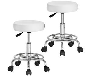 Padded Swivel Stool 2 Pcs with Chromed Steel Feet 360° White