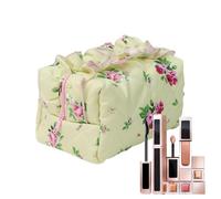 Padded Toiletry Bag | Floral Ruffled Storage Bag | Stylish Zipper Makeup Organizer | Portable Travel Makeup Bag for Girls and Women | Cosmetic Case, Yellow, Consulte la descripción, See description