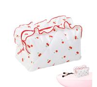 Padded Toiletry Bag | Floral Ruffled Storage Bag | Stylish Zipper Makeup Organizer | Portable Travel Makeup Bag for Girls and Women | Cosmetic Case, White/Dark Grey , Consulte la descripción