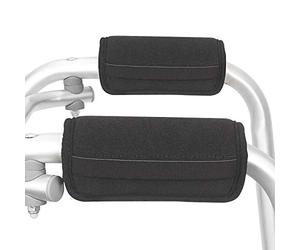 Padded Walker Hand Grips 2 Pack Wheelchair Handle Grips Covers with Strap Soft Foam Padding Adjustable Non-Slip Breathable for Senior Elderly Rollator Crutches Luggage (Black)