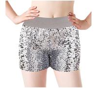 Padded Womens Cycling Shorts Ladies Casual Fashion Stage Performance Sexy Sequined Shorts Swim Shorts for Women Plus Size with Liner (Silver, One Size)